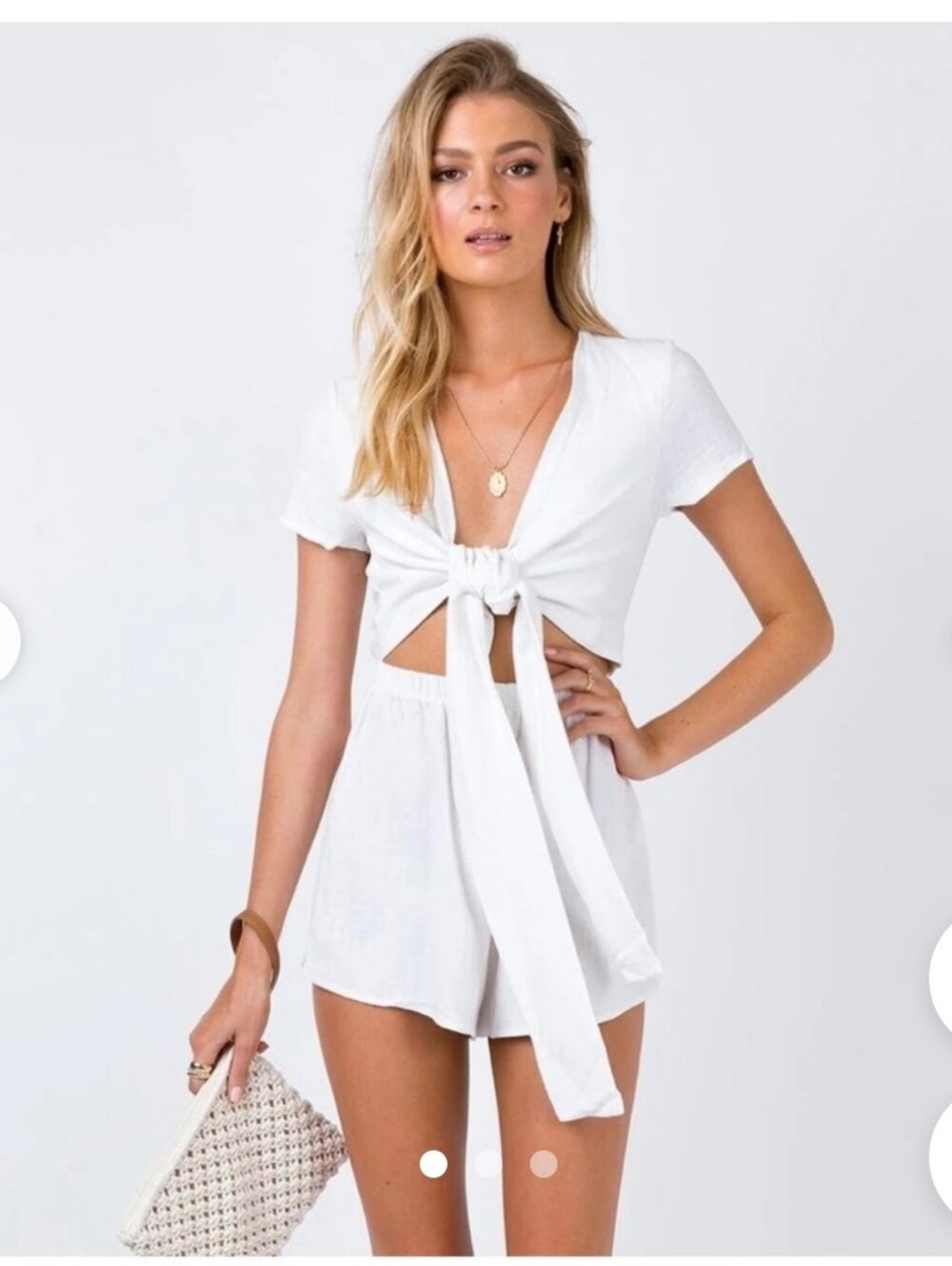 Princess Polly White Tie-Front Playsuit Romper With Pockets